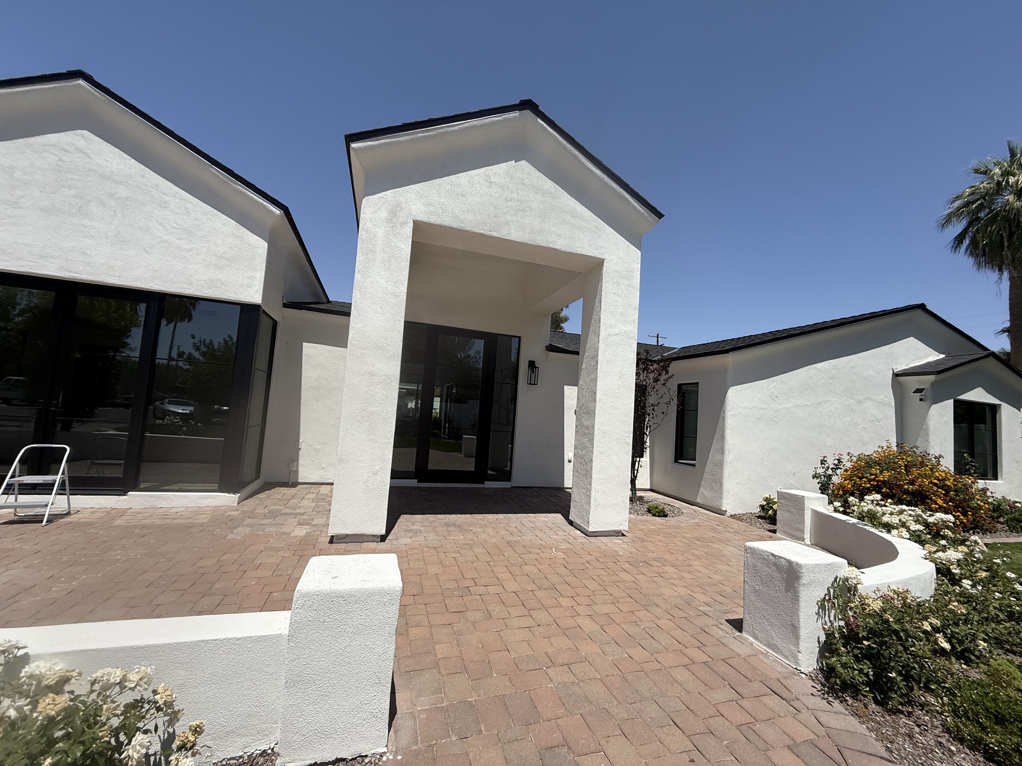 Modern desert home with paver courtyard entrance