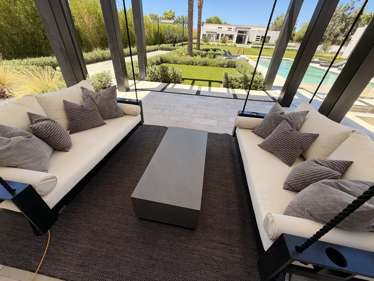 Light-colored outdoor swing cushions