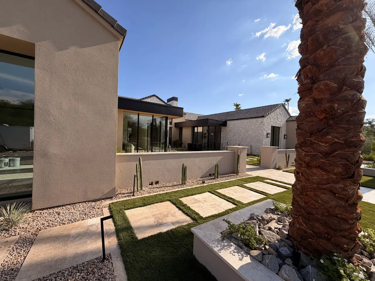 Artificial turf and stepping stones